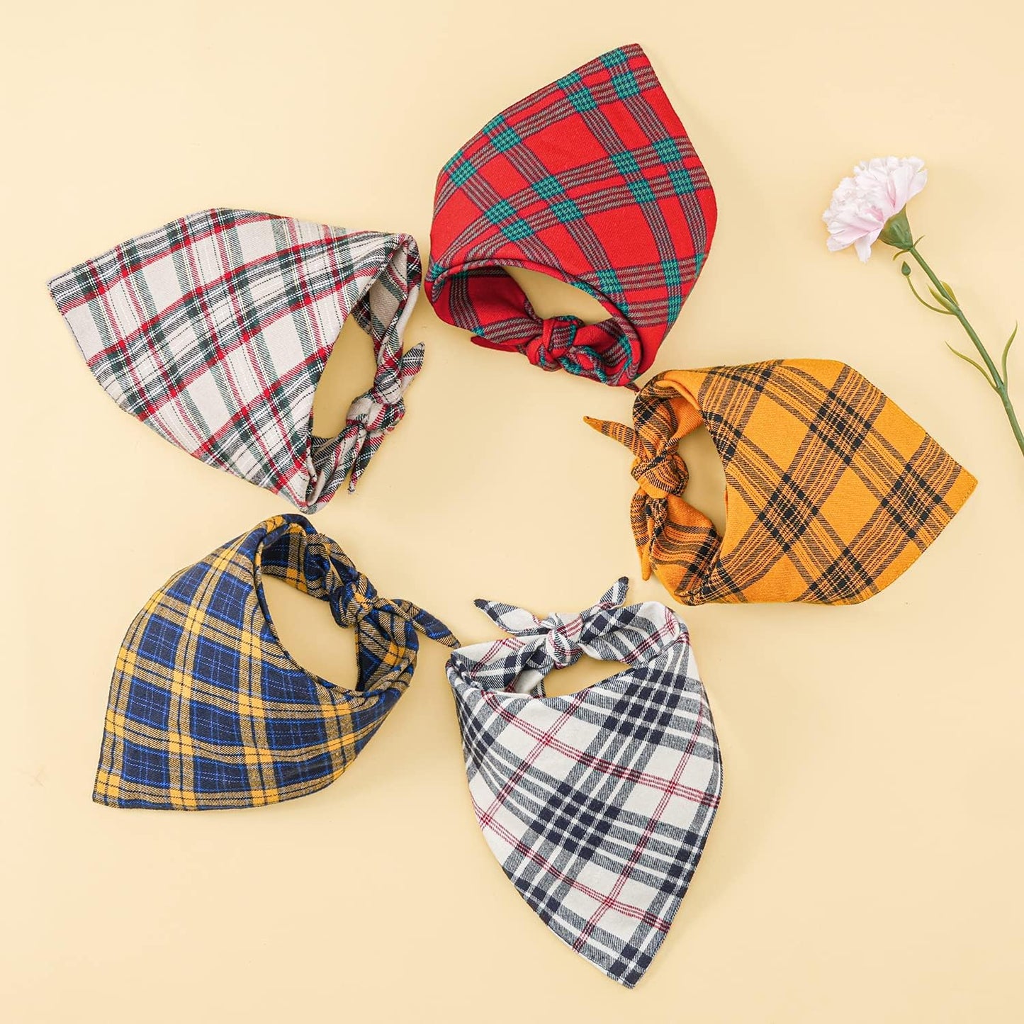 5 Pieces Dog Bandanas, Washable Dog Scarfs Dog Bibs Pet Kerchiefs, Double Reversible Printing and Adjustable, Suitable for Girls Boys Small Medium Large Dogs Cats Pets (Plaid Cloth Multi Color)