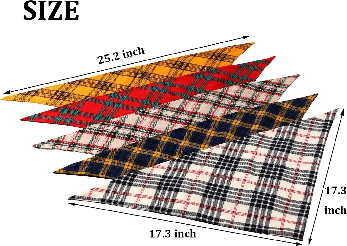 5 Pieces Dog Bandanas, Washable Dog Scarfs Dog Bibs Pet Kerchiefs, Double Reversible Printing and Adjustable, Suitable for Girls Boys Small Medium Large Dogs Cats Pets (Plaid Cloth Multi Color)