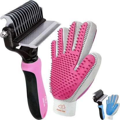 Dog & Cat Brush-Deshedding Brush, Dematting Tools, Shedding Brush Glove, Reduces Shedding 95%, Short to Long Hair, Large Breeds (Pink)