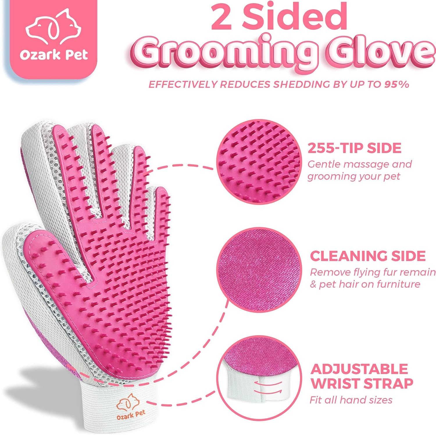Dog & Cat Brush-Deshedding Brush, Dematting Tools, Shedding Brush Glove, Reduces Shedding 95%, Short to Long Hair, Large Breeds (Pink)
