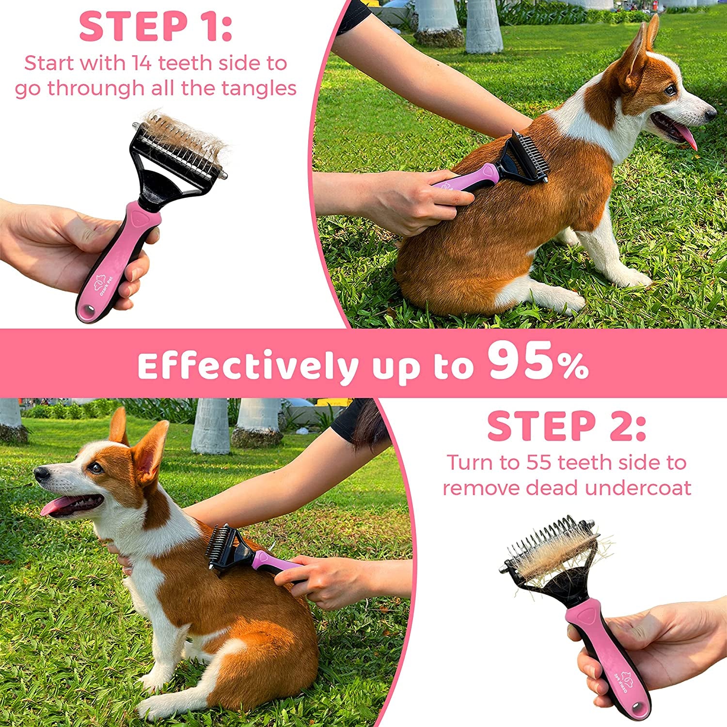 Dog & Cat Brush-Deshedding Brush, Dematting Tools, Shedding Brush Glove, Reduces Shedding 95%, Short to Long Hair, Large Breeds (Pink)