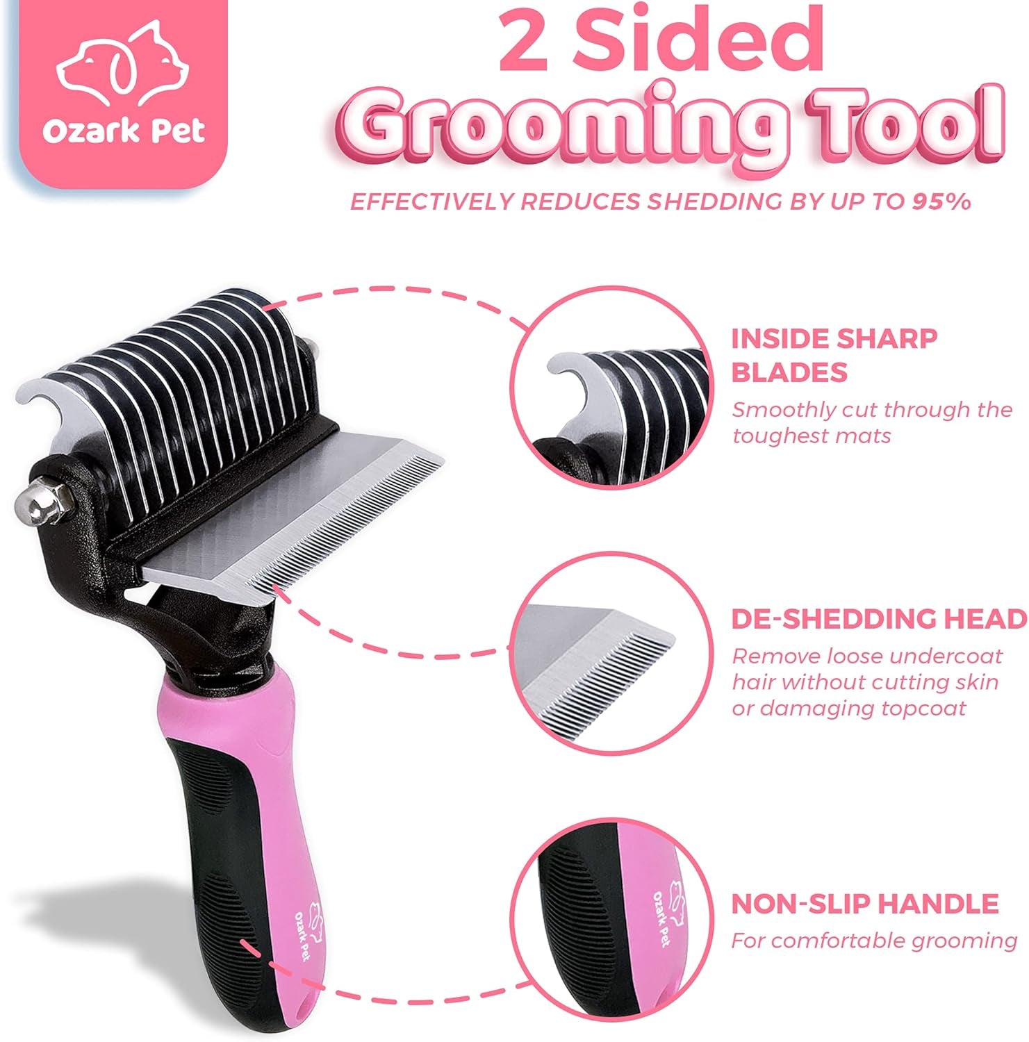 Dog & Cat Brush-Deshedding Brush, Dematting Tools, Shedding Brush Glove, Reduces Shedding 95%, Short to Long Hair, Large Breeds (Pink)